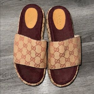 COPY - brown  GG Gucci canvas platforms slide sandals  size 8